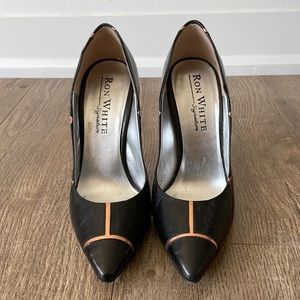 Ron White black and rose gold heels